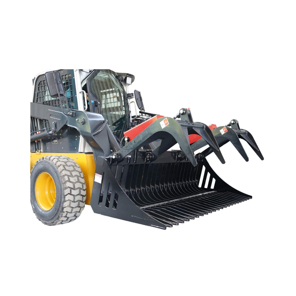 Heavy-Duty 72-Inch Rock Grapple Bucket Skid Steer Attachment With Quick Attach